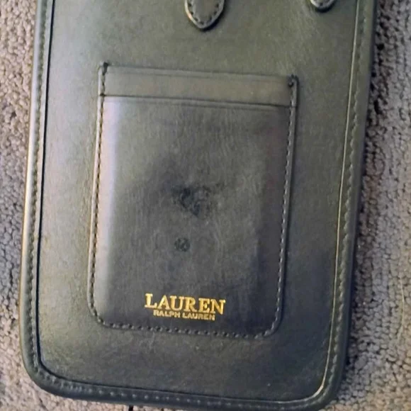 Lauren Ralph Lauren Black Leather Phone Crossbody with Gold Logo - Picture 4 of 7